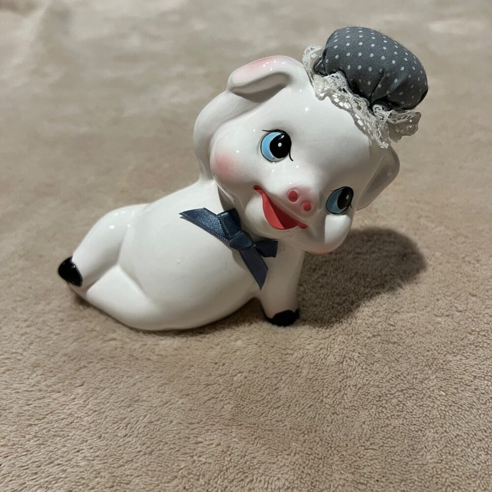 Ceramic Pig Figurine Made In Taiwan. Perfect for pig collector pin cushion ? Sew